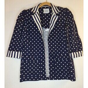 Vtg 80's SABINO Navy Polka dot Striped Jacket Women's Sz 8 Retro Mob Wife Career